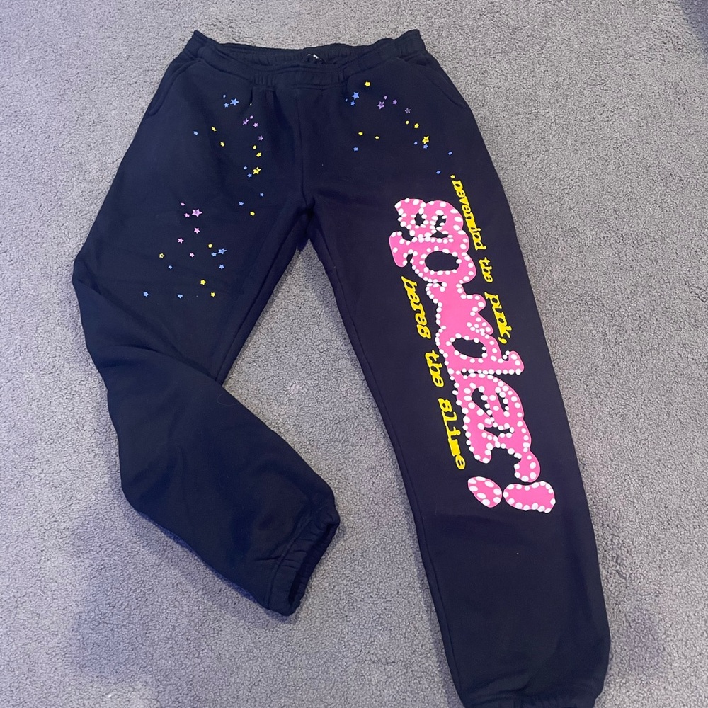 Men's Black Sweatpants with Pink and Yellow Graphic